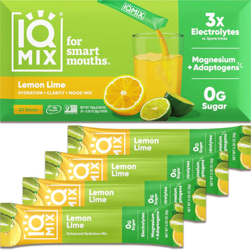 Iqmix Sugar Free Electrolytes Powder Packets - Hydration Supplement Drink Mix With Keto Electrolytes, Lions Mane, Magnesium L-Threonate, And Potassium Citrate - Lemon Lime (20 Count)