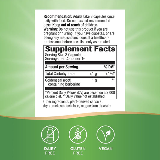 Nature's Way Goldenseal Root, Traditional Digestive Support, Berberine, Non-GMO Project Verified, Vegan, 50 Capsules (Packaging May Vary)