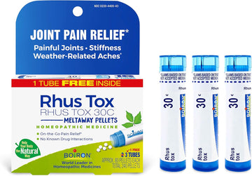 Boiron Rhus Tox 30C Homeopathic Medicine For Relief From Joint Pain, Muscle Aches, Swollen Or Stiff Joints, And Weather Related Aches - 3 Count (Pack Of 1) (Total 240 Pellets)