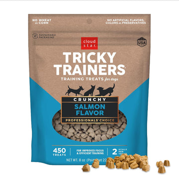 Cloud Star Tricky Trainers Crunchy Dog Training Treats 8 Oz Pouch, Salmon Flavor, Low Calorie Behavior Aid With 450 Treats