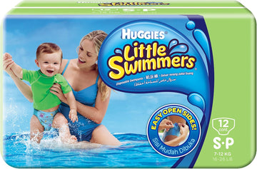 Huggies Little Swimmers, Swim Nappies - Size 3-4, 12 Baby Swim Pants - Leak Guards And Stretchy Waistband Protect Without Swelling - Tear Sides For Easy Removal