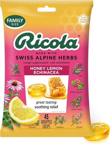 Ricola Honey Lemon with Echinacea Cough Drops, 45 Count