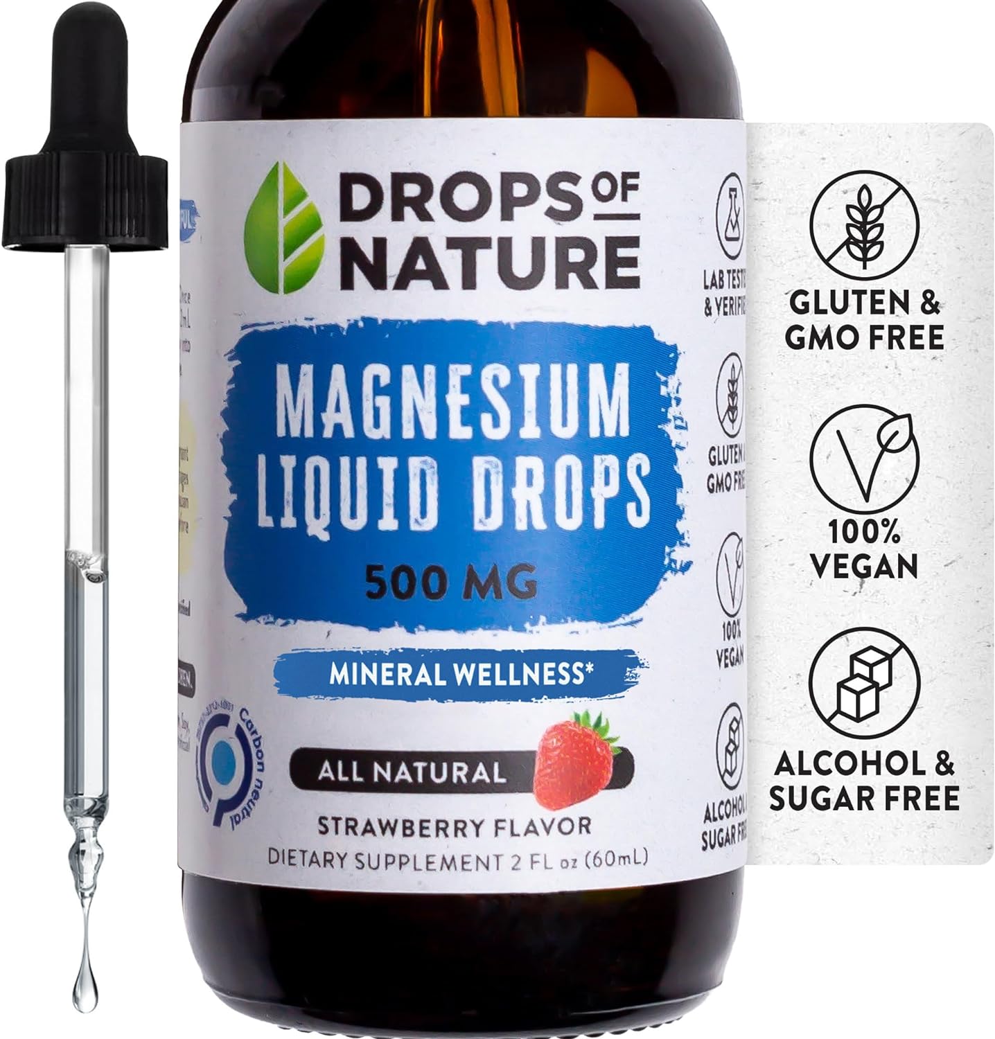 Magnesium Citrate Liquid Drops | 500mg, 2oz | Enhanced Absorption, 4x Effectiveness | Delicious Strawberry Flavor | Supports Bone, Heart, Nerve Health, Vegan, Non-GMO, Gluten-Free Magnesium Supplement