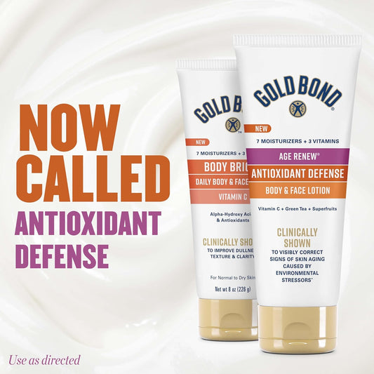 Gold Bond Age Renew Antioxidant Defense Body & Face Lotion, Brightens, Smooths & Evens Skin Tone, Nongreasy Moisturizer With Vitamin C, Superfruits & Green Tea, 8 Oz