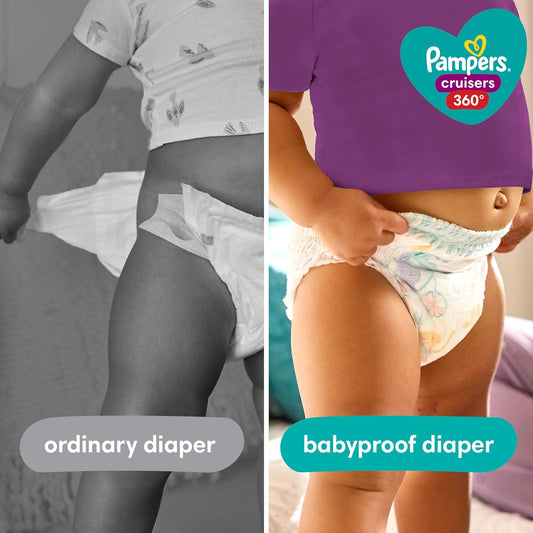 Diapers Size 5, 128 Count And Baby Wipes - Pampers Pull On Cruisers 360° Fit Baby Diapers With Stretchy Waistband, One Month Supply With Sensitive Wipes, 6X Pop-Tops, 336 Count (Packaging May Vary)