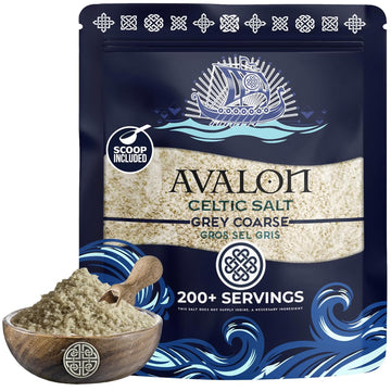 Avalon Celtic Salt, 8.0 Oz Coarse Celtic Sea Salt Organic, Unrefined French Celtic Salt Organic 82 Minerals Coarse, 100% Natural Gros Sel Gris, Sal Celtica Organica, Celtics Salt