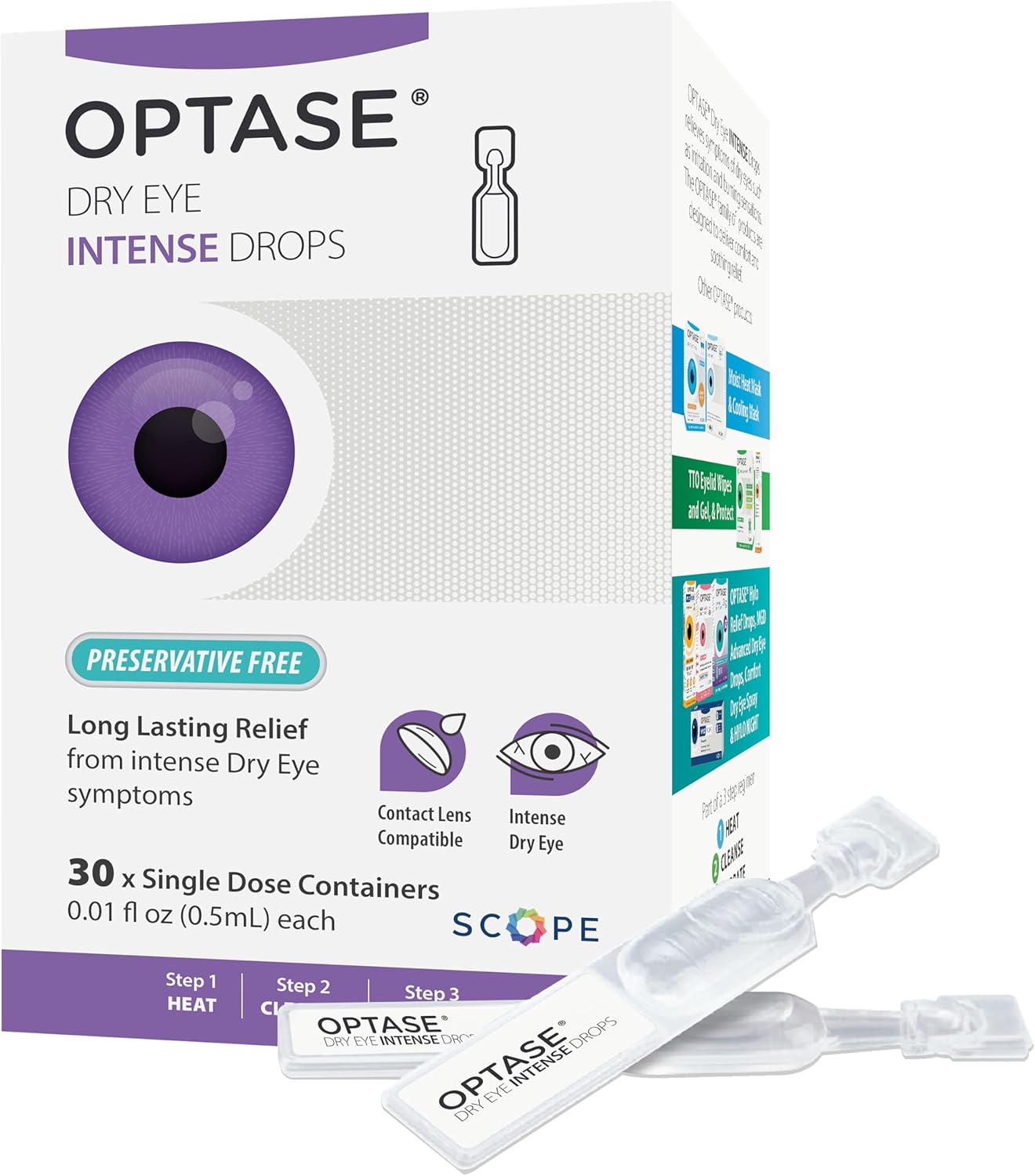 Optase Dry Eye Intense Drops, Single Dose - Preservative Free Eye Drops For Long Lasting Relief - Artificial Tears To Relieve Severe Dry Eye Symptoms - 30 Single Dose Vials