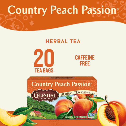Celestial Seasonings Country Peach Passion Herbal Tea, Caffeine Free, 20 Tea Bags Box, (Pack Of 6)