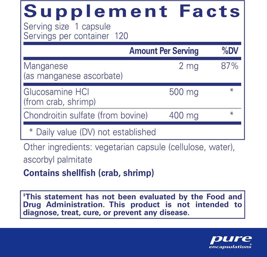Pure Encapsulations Glucosamine Chondroitin With Manganese | Supplement For Joint Support, Comfort, Mobility, Cartilage Integrity And Health, And Connective Tissue* | 120 Capsules