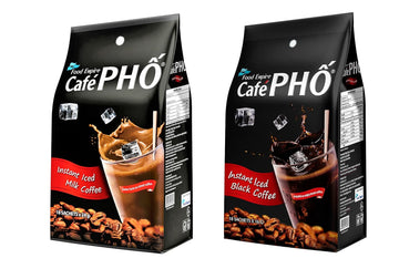 Cafe Pho Vietnamese Instant Coffee Mix, Bundle of 18 Iced Milk Coffee Packets and 18 Iced Black Coffee Packets, Single Serve Coffee Packets, Total of 36 Packets