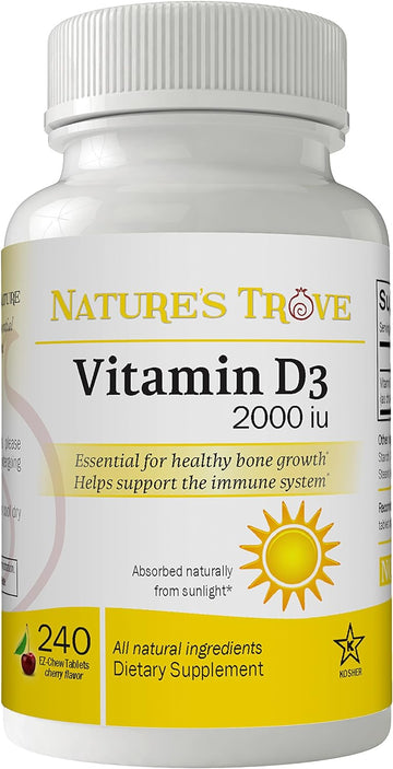 Nature's Trove Vitamin D3 2000IU 240 EZ Chew Tablets Cherry Flavor