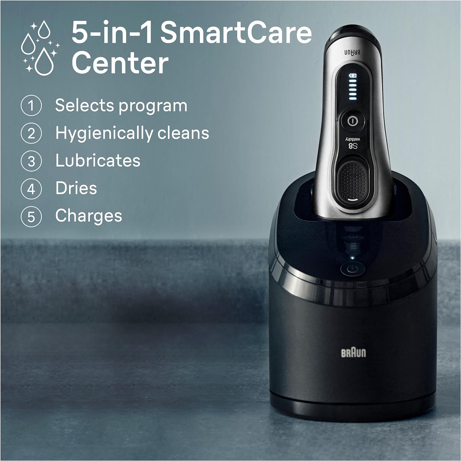 Braun Series 8 8567cc Electric Razor for Men, 4+1 Shaving Elements & Precision Long Hair Trimmer, 5in1 SmartCare Center, Close & Gentle Even on Dense Beards, Wet & Dry Electric Razor, 60min Runtime : Beauty & Personal Care