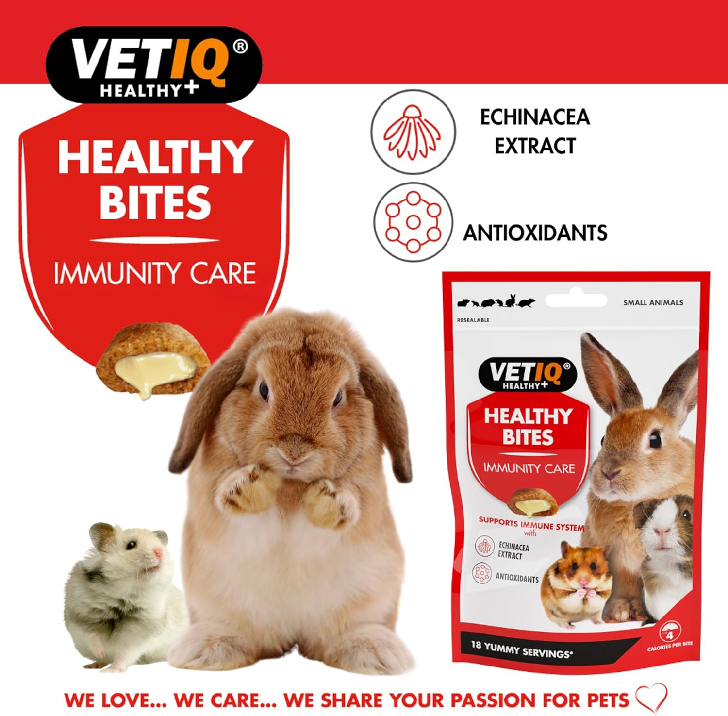 VETIQ Healthy Bites Immunity Care Treats For Small Animals With Echinacea to Help Support the Immune System & Prebiotic Fibre to Support a Healthy Digestion, 30 g (Pack of 4) :Pet Supplies
