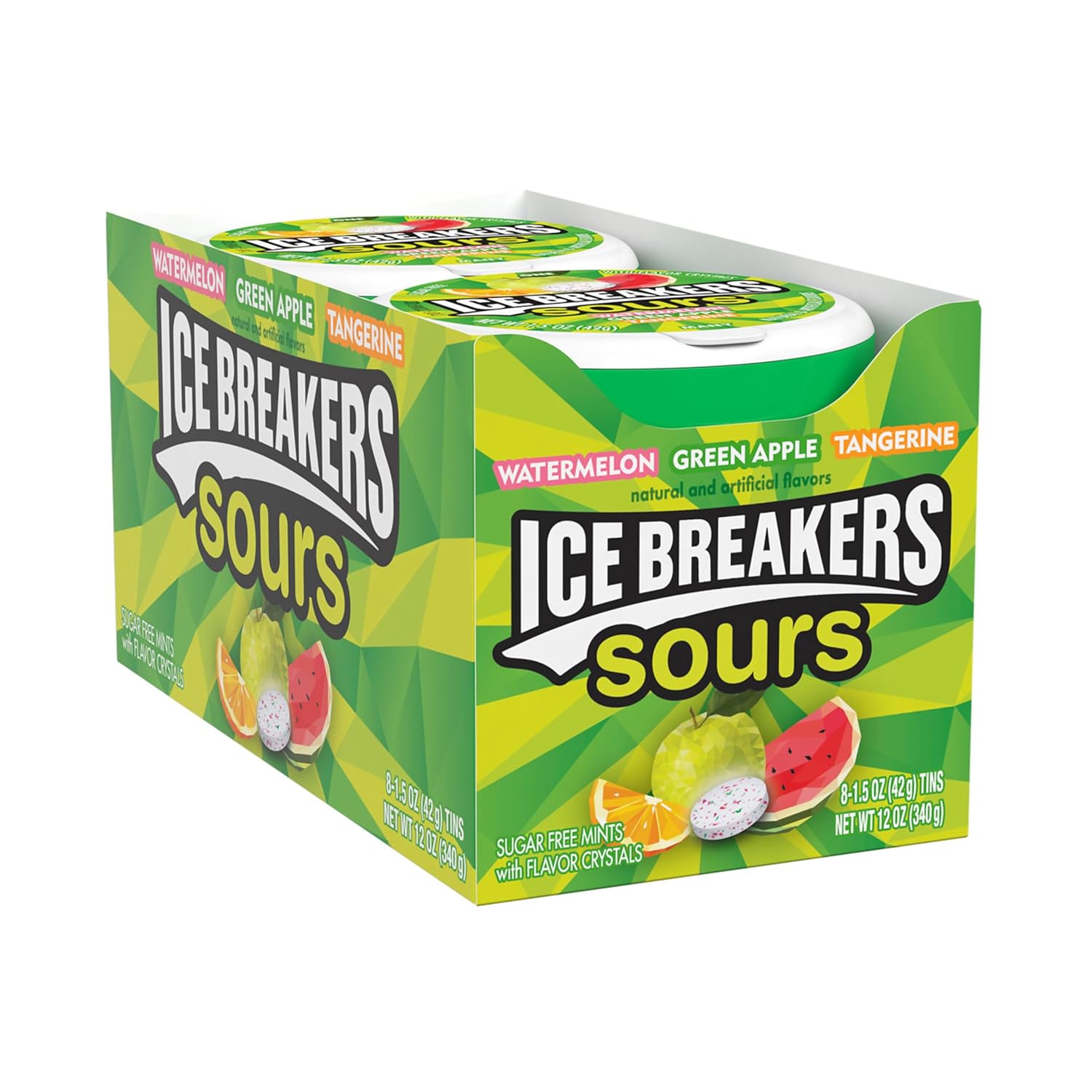 Ice Breakers Sours Assorted Fruit Flavored Sugar Free Mints Tins, 1.5 Oz (8 Count)