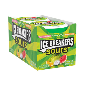 Ice Breakers Sours Assorted Fruit Flavored Sugar Free Mints Tins, 1.5 Oz (8 Count)