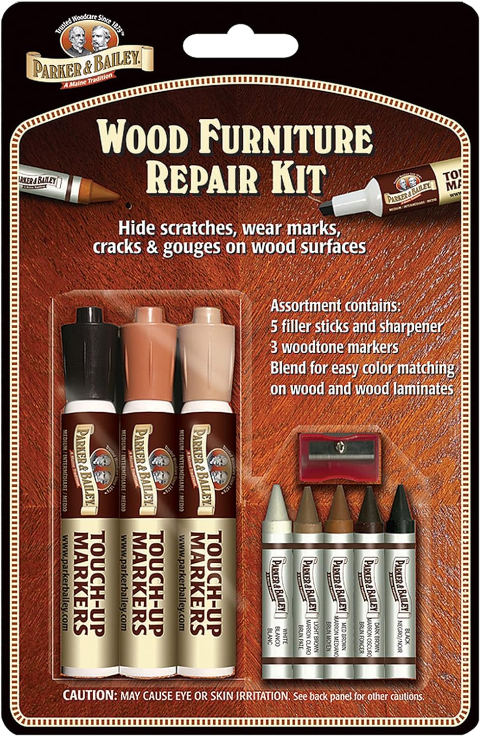 Parker & Bailey Wood Repair Kit - Furniture Markers Touch Up Furniture Scratch Repair Markers Wood Floor Scratch Remover Wood Marker Wood Stain Marker for Wood Furniture Wood Pens for Scratches