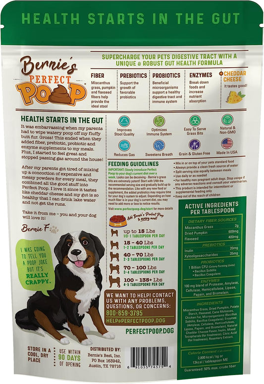 Perfect Poop Digestion & Health Supplement for Dogs: Fiber, Prebiotics, Probiotics, Enzymes Digestive, Hard & Soft Stool, Improved Health (12.8oz Cheddar Bag + 12.8oz Chicken Bag, 12.8oz Bundle)