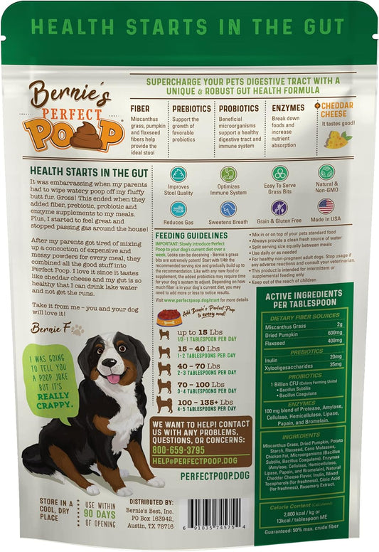 Perfect Poop Digestion & General Health Supplement for Dogs: Fiber, Prebiotics, Probiotics & Enzymes Relieve Digestive Conditions, Optimize Stool, and Improve Health (Cheddar Cheese, 12.8 oz)