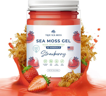 Trueseamoss Wildcrafted Irish Sea Moss Gel - Made With Dried Seaweed - Seamoss, Vegan-Friendly, Antioxidant Supports Digestion - Made In Usa (Strawberry, Pack Of 1)