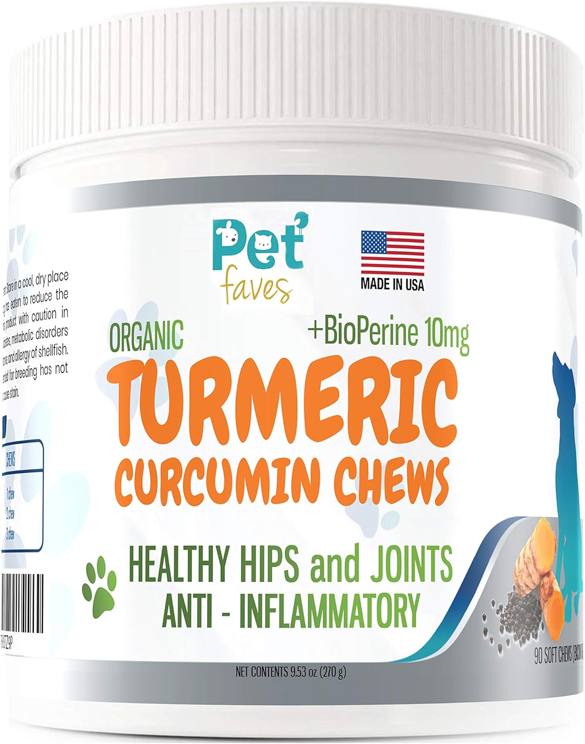Natural Dog Hip & Joint Supplement for Dogs Arthritis Pain Relief. Turmeric Curcumin with Black Pepper for Anti Inflammatory. Tumeric MSM Glucosamine Chondroitin for Dogs Healthy Joints - 90 Chews