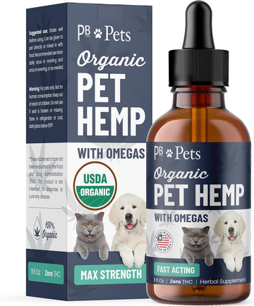 Hemp Oil for Dogs and Cats - Organically Grown - Made in USA - Helps with Anxiety, Hip & Joint, Pain, Arthritis, and Stress - with Omega Complex (1-Pack)