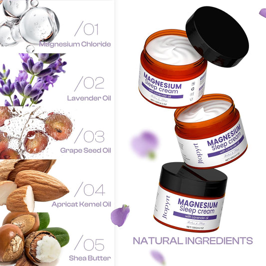 Magnesium Sleep Cream: Long Lasting Moisturizing Topical Magnesium Lotion With Lavender Oil For Leg Cramps Pain Safe For Kids 120G/4.2Oz