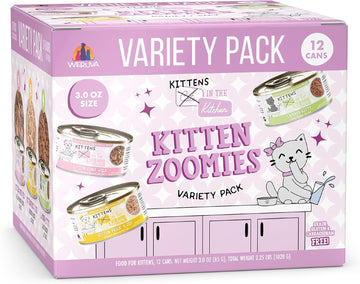 Weruva Cats In The Kitchen Kitten, Kitten Zoomies Variety Pack, 3Oz Can (Pack Of 12)