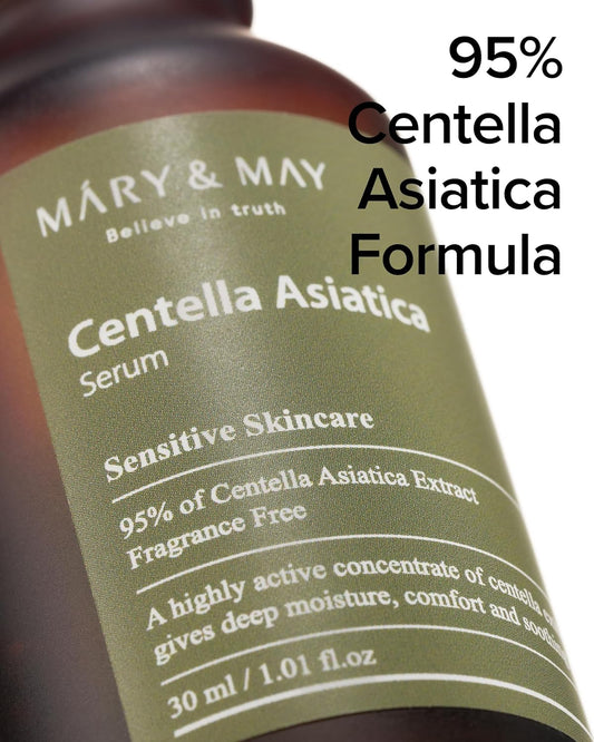 Mary&May Centella Asiatica Serum - 95% Of Cica Extracxt For Instant Skin Soothing, Regeneration, And Elasticity Improvement - Korean Face Serum, Fragrance-Free, 1.01 Fl.Oz