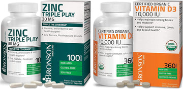 Bronson Vitamin D3 10,000 Iu (1 Year Supply) For Immune Support + Bronson Zinc Triple Play 30 Mg Triple Coverage Immune Support