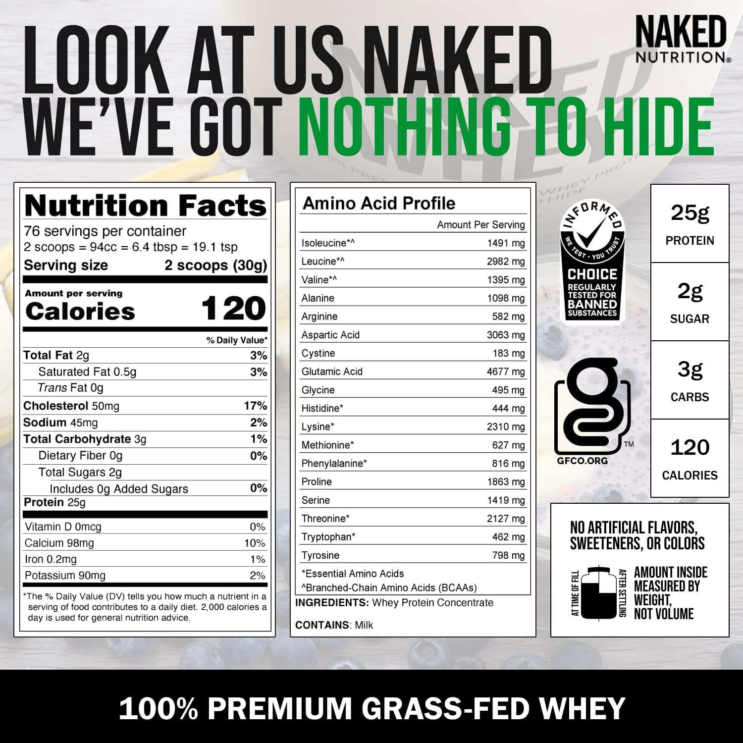 NAKED WHEY 5LB 100% Grass Fed Unflavored Whey Protein Powder - US Farms, Only 1 Ingredient, Undenatured - No GMO, Soy or Gluten - No Preservatives - Promote Muscle Growth and Recovery - 76 Servings : Health & Household