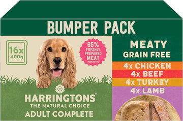 Harringtons Grain Free Hypoallergenic Wet Dog Food Meaty Pack 16x400g - Chicken, Lamb, Beef & Turkey - All Natural Ingredients (Packing may vary)?HARRWBM-C400