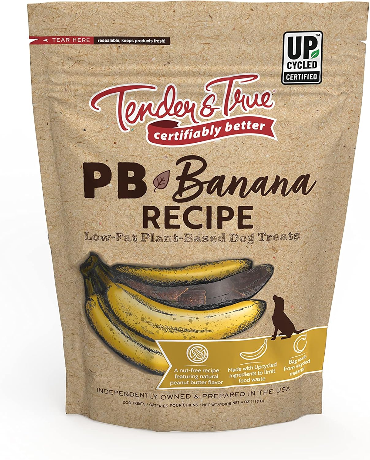 Tender & True Pb+ Banana Low-Fat Dog Jerky Treats, Brown, 4.00 Ounce (Pack Of 1)