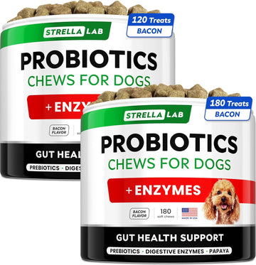 Probiotics Treats For Dog Bundle - Digestive Enzymes + Prebiotics - Chewable Fiber Supplement - Allergy, Diarrhea, Gas, Constipation, Upset Stomach Relief - Improve Digestion & Immunity - 300 Chews