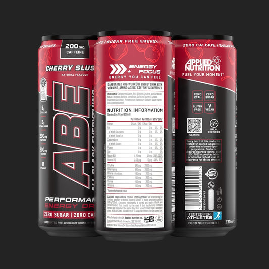 Applied Nutrition Abe Pre Workout Cans - All Black Everything Energy + Performance Drink, Abe Carbonated Beverage Sugar Free With Caffeine (Pack Of 12 Cans X 330Ml) (Cloudy Lemonade)