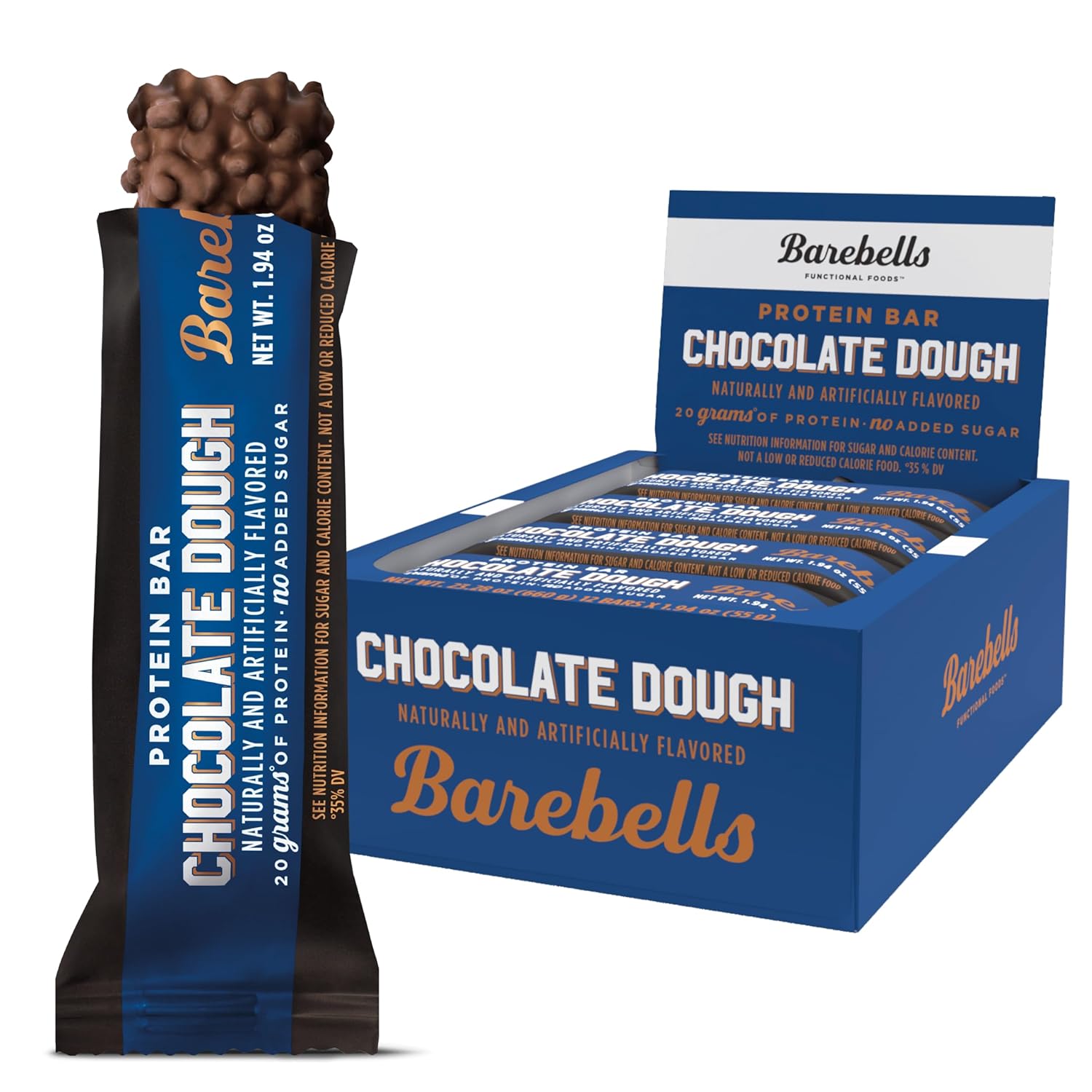 Barebells Protein Bars Chocolate Dough With 1G Of Total Sugars - 12 Count, 1.9Oz Bars - Snacks With 20G Of High Protein - On The Go Protein Snack & Breakfast Bars