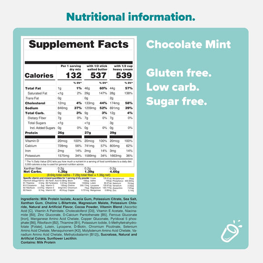 Keto Chow Chocolate Mint | Keto Meal Replacement Shake | Nutritionally Complete | Low Carb | Delicious Easy Meal Substitute | You Choose The Fat | 21 Meal Bulk Pack