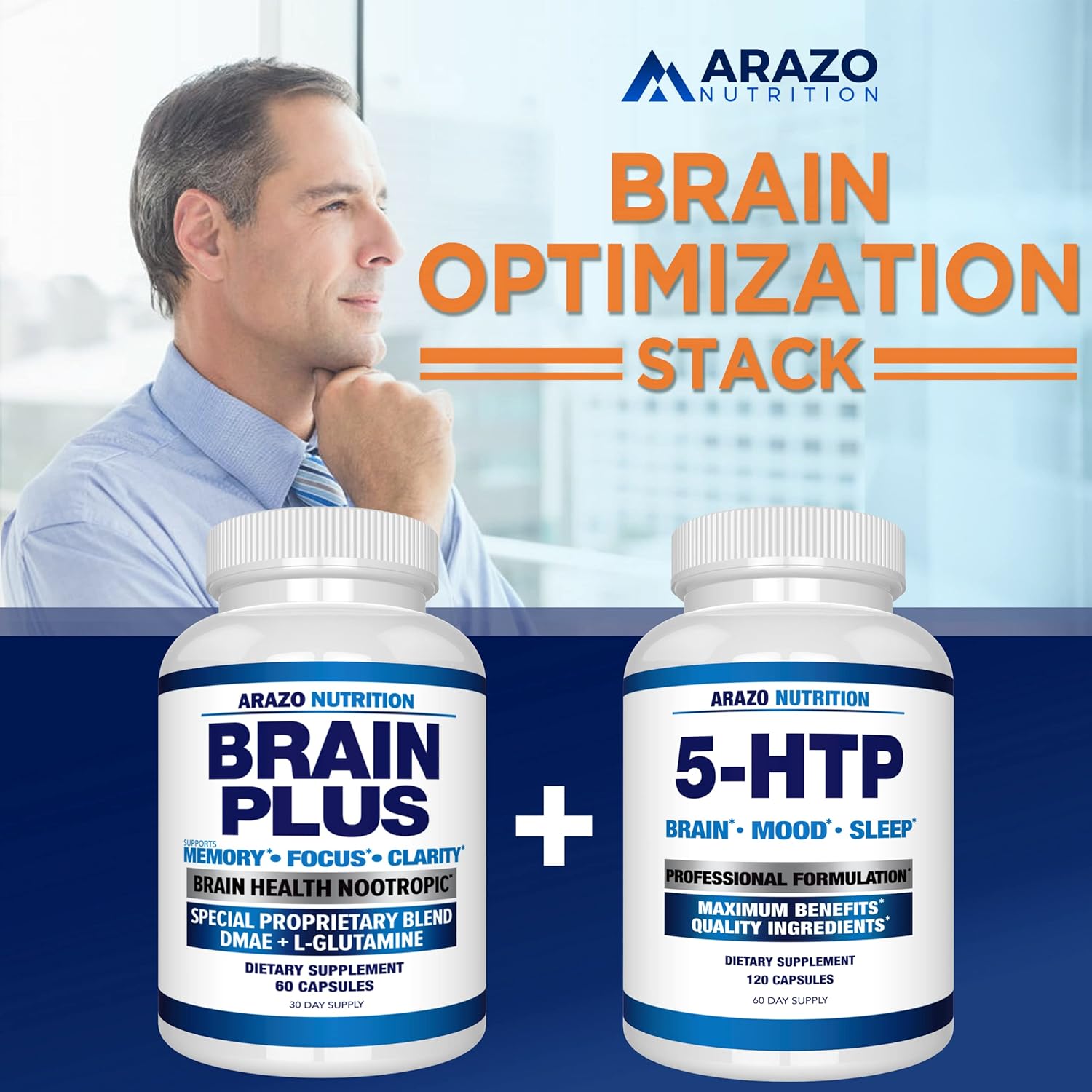 Arazo Nutrition Premium Brain Function Supplement – Memory, Focus, Clarity – Nootropic Booster with DMAE, Bacopa Monnieri, L-Glutamine, Multi Vitamins, Multi Minerals : Health & Household