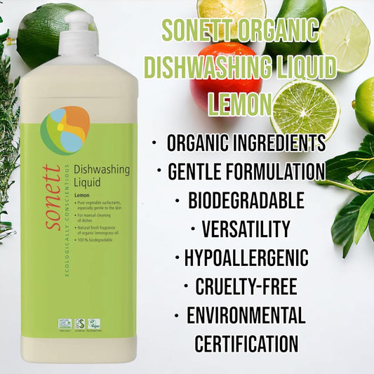 Sonett Organic Dishwashing Liquid Organic 100% Biodegradable (Lemon, 34 Fl.Oz (1 Count))