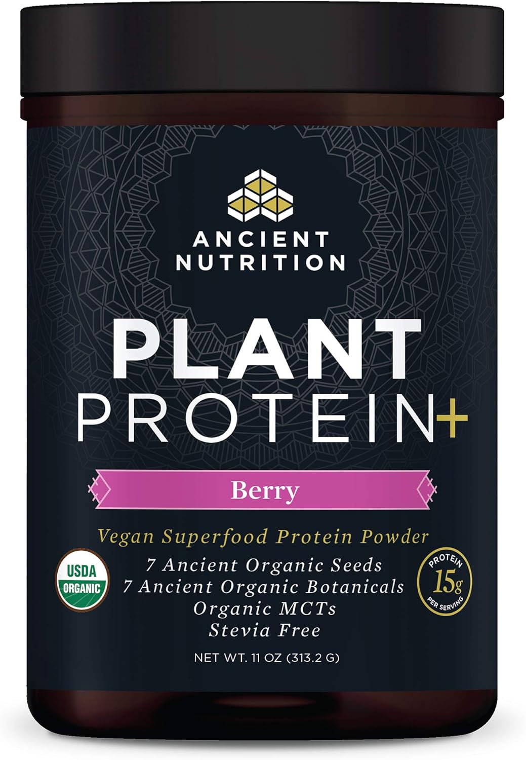 Ancient Nutrition Plant Based Protein Powder, Plant Protein+, Berry, O