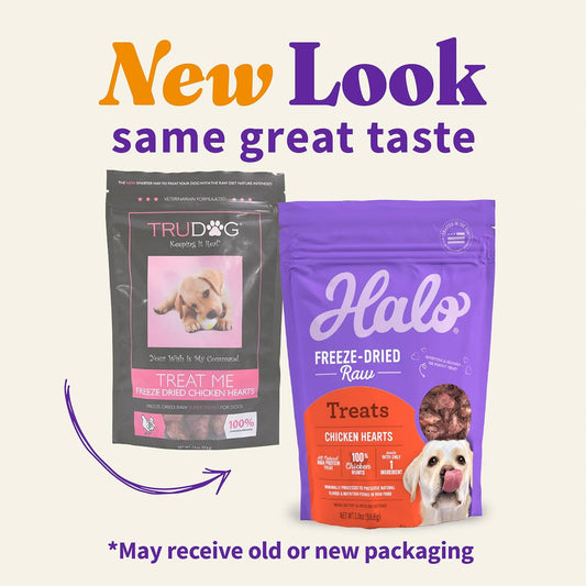 Halo Raw Freeze Dried Dog Treats, Chicken Hearts Recipe, Dog Treats Pouch, All Life Stages, 2-Oz Pouch