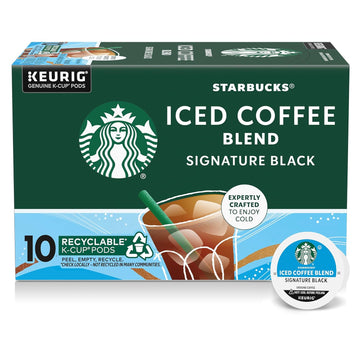 Starbucks K-Cup Coffee Pods, Medium Roast Iced Coffee Blend, Signature Black for Keurig Coffee Makers, 100% Arabica, 1 Box (10 Pods)