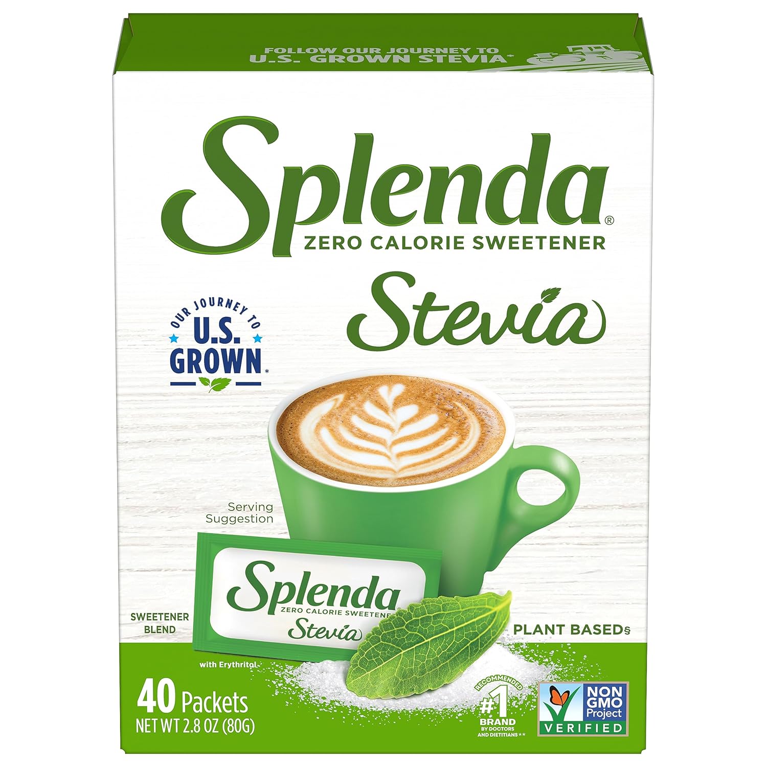 Splenda Stevia Zero Calorie Sweetener, Plant Based Sugar Substitute Granulated Powder, Single Serve Packets, 40 Count