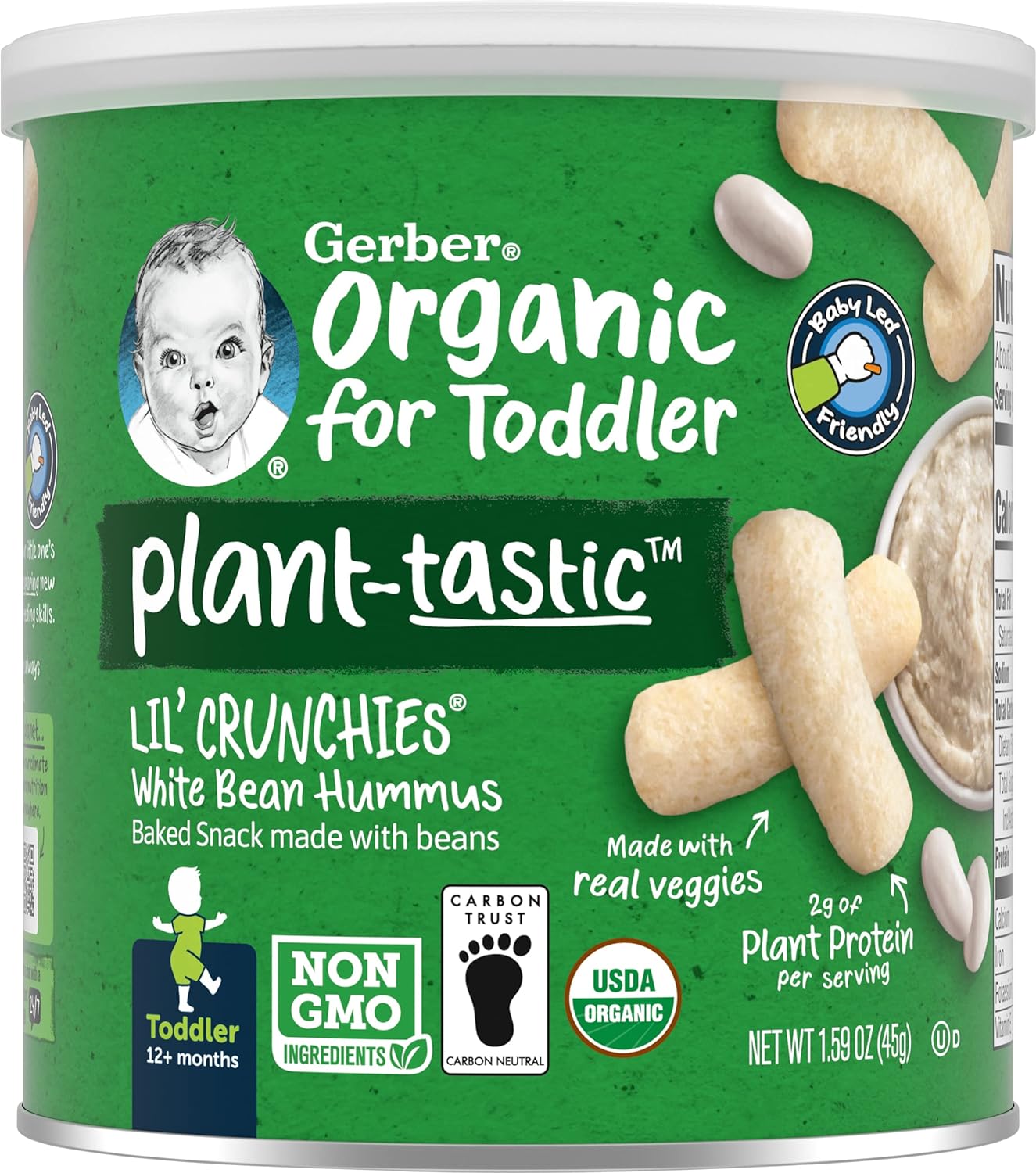 Gerber Organic Baby Food, Toddler, Plant-tastic, Lil Crunchies, White Bean Hummus, 1.59 oz