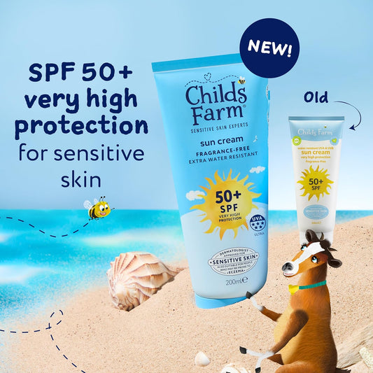 Childs Farm Kids & Baby Sun Cream Spf 50+ | Uva & Uvb Very High Protection | Extra Water Resistant | Fragrance Free | Suitable For Dry, Sensitive Skin, 200Ml