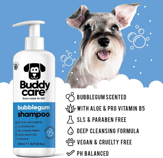 Bubblegum Dog Shampoo by Buddycare | Deep Cleansing Shampoo for Dogs | Bubblegum Scented | With Aloe Vera and Pro Vitamin B5 (500ml)?B1