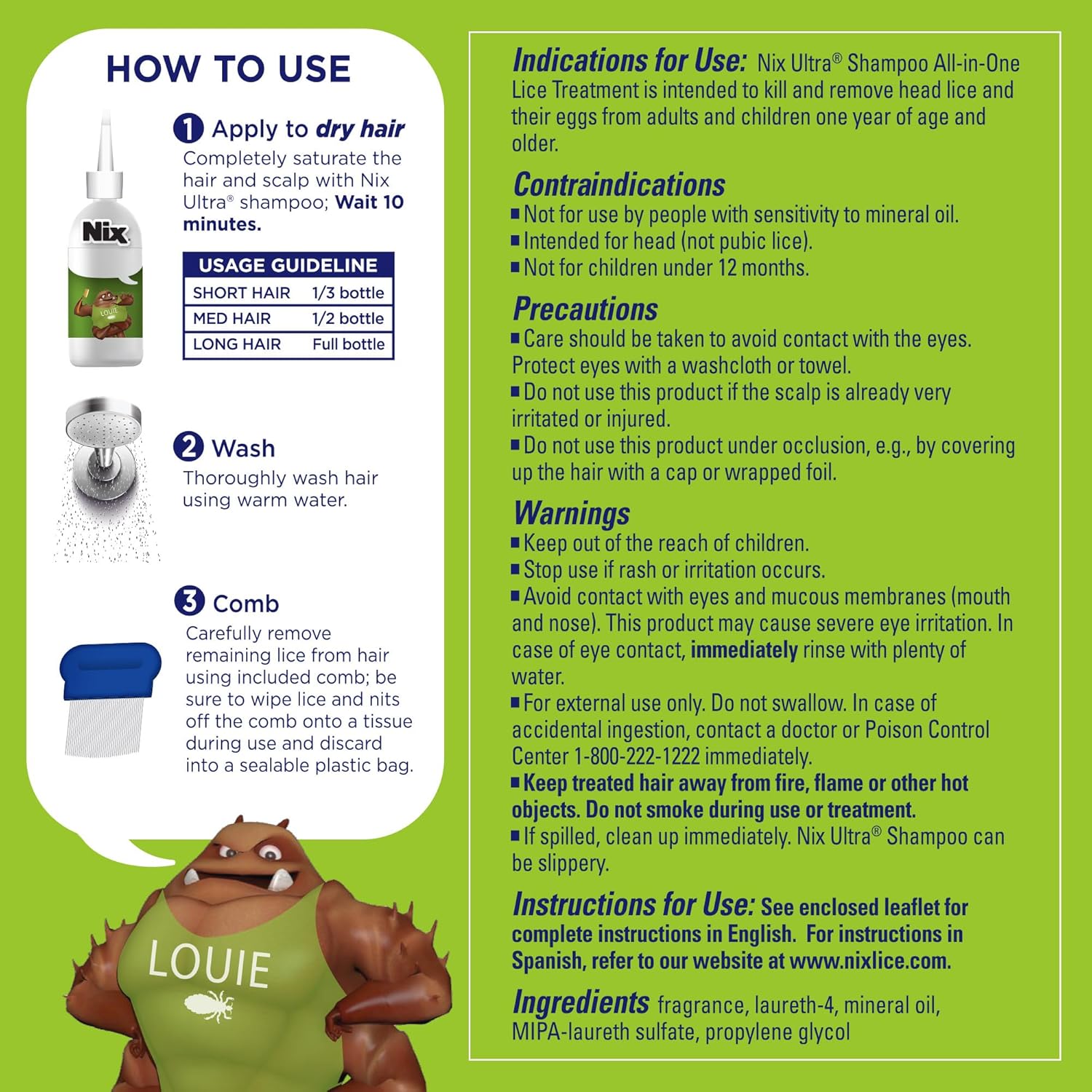 Nix Ultra Superlice Treatment, All-In-One Shampoo, 4 Fl Oz & Lice Removal Comb : Health & Household