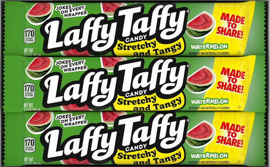 Laffy Taffy Candy, Stretchy And Tangy, Watermelon Flavor, 1.5 Ounce Bars (Pack Of 24)