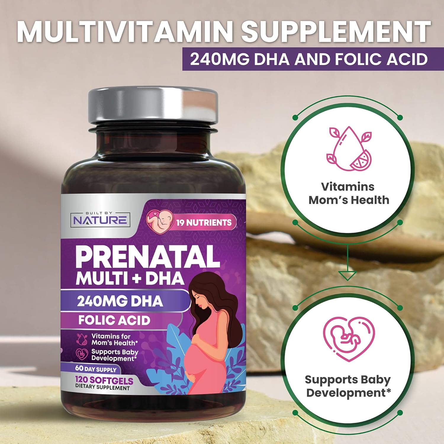 Prenatal Vitamins For Women - Multivitamin With Dha, Folic Acid, Vitamin C, B12, Iron & Omega-3 - Before, During & Post Pregnancy Supplement For Healthy Growth & Brain Development - 120 Softgels : Health & Household