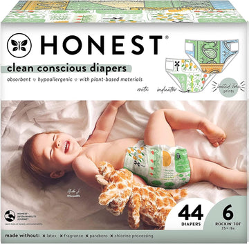 The Honest Company Clean Conscious Diapers | Plant-Based, Sustainable | Color Me Paisley + Grow Together | Club Box, Size 6 (35+ Lbs), 44 Count
