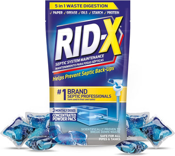 Rid-X Septic System Treatment, Septic Tank Treatment, 3-Monthly Supply Dual Action Septi-Pacs - 3.2 Oz